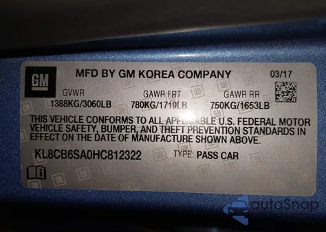 2017 Chevrolet Spark Ls Cvt из США, поврежденный, VIN KL8CB6SA0HC812322